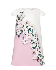 Бело-розовое платье с цветочным принтом Monnalisa
