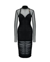 Платье драпированное двойное черное Versace Jeans Couture
