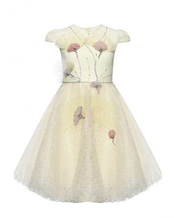 Платье с цветочной аппликацией рукава-фонарики, кремовое Eirene