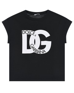 Черная футболка с крупным белым лого Dolce&Gabbana