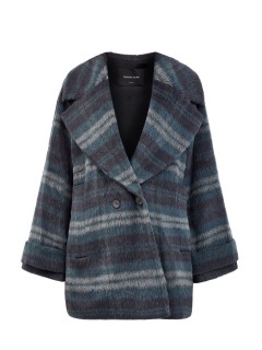 Объемное двубортное пальто-oversize из шерсти альпака в полоску